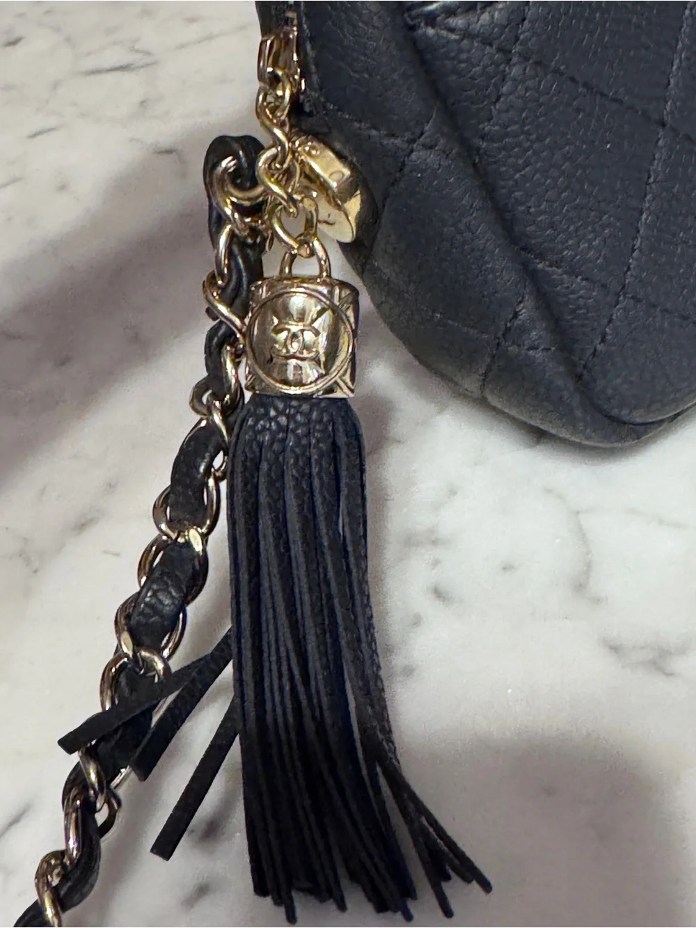 Chanel Mini Coco Tassel Camera Bag Navy Caviar Gold Chain – Like New
